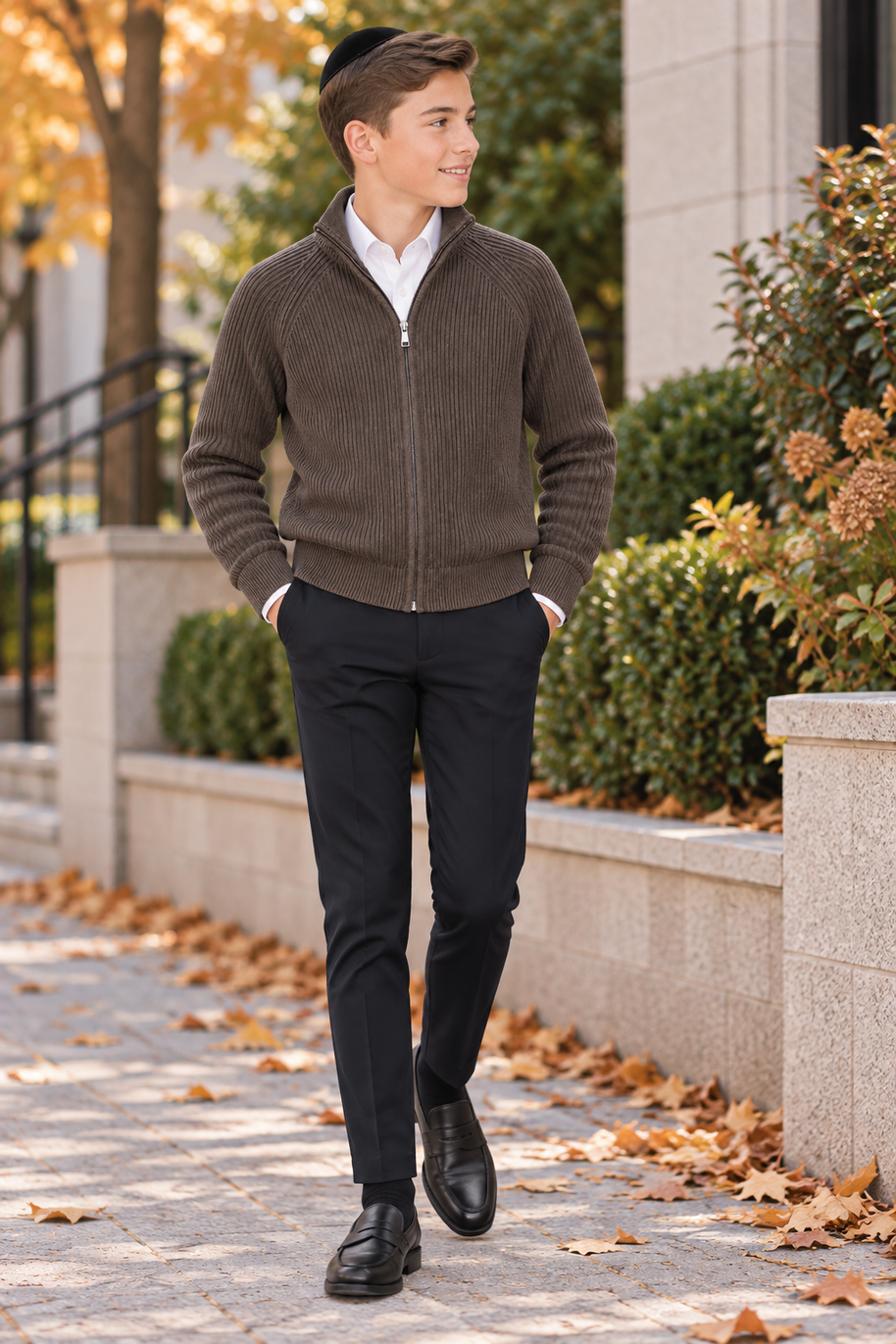 T.O. Collection Boys Full Zip Ribbed Knit Sweater