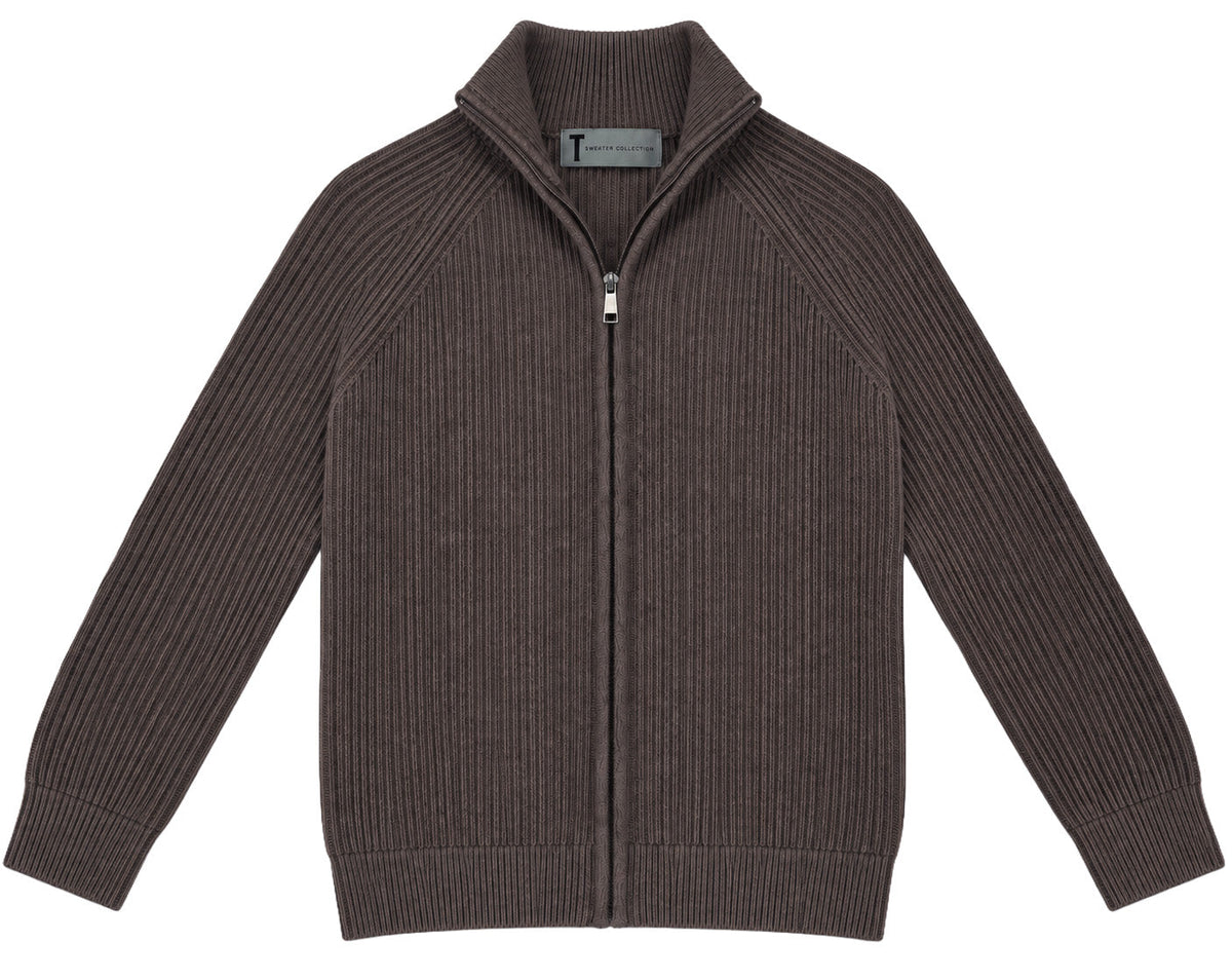 T.O. Collection Men Full Zip Knit Ribbed Sweater