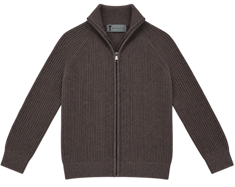 T.O. Collection Men Full Zip Knit Ribbed Sweater