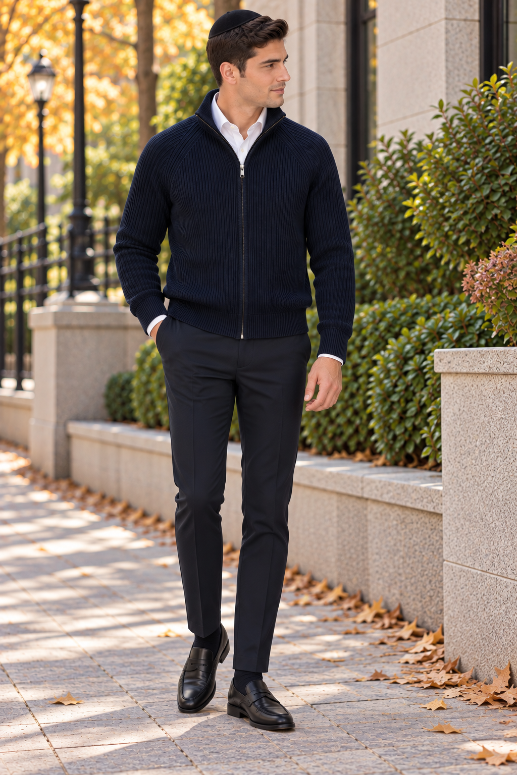 T.O. Collection Men Full Zip Knit Ribbed Sweater