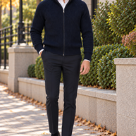 T.O. Collection Men Full Zip Knit Ribbed Sweater