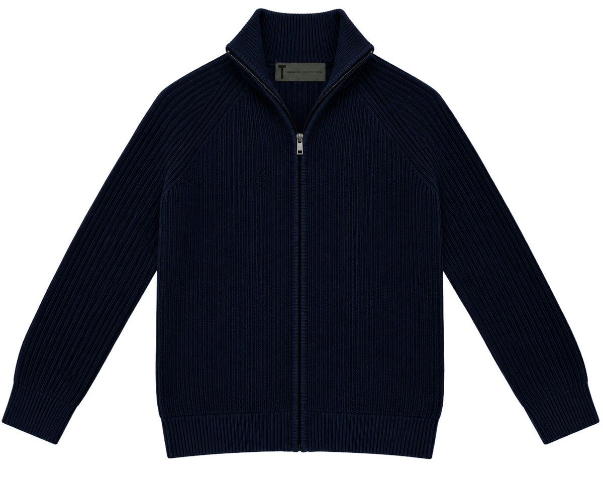 T.O. Collection Boys Full Zip Ribbed Knit Sweater
