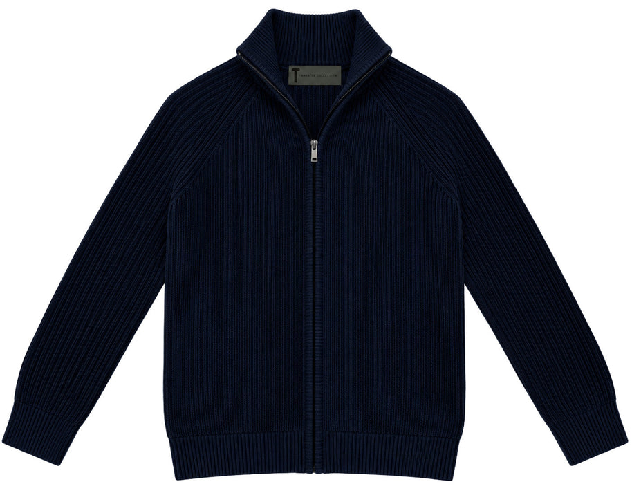 T.O. Collection Boys Full Zip Ribbed Knit Sweater