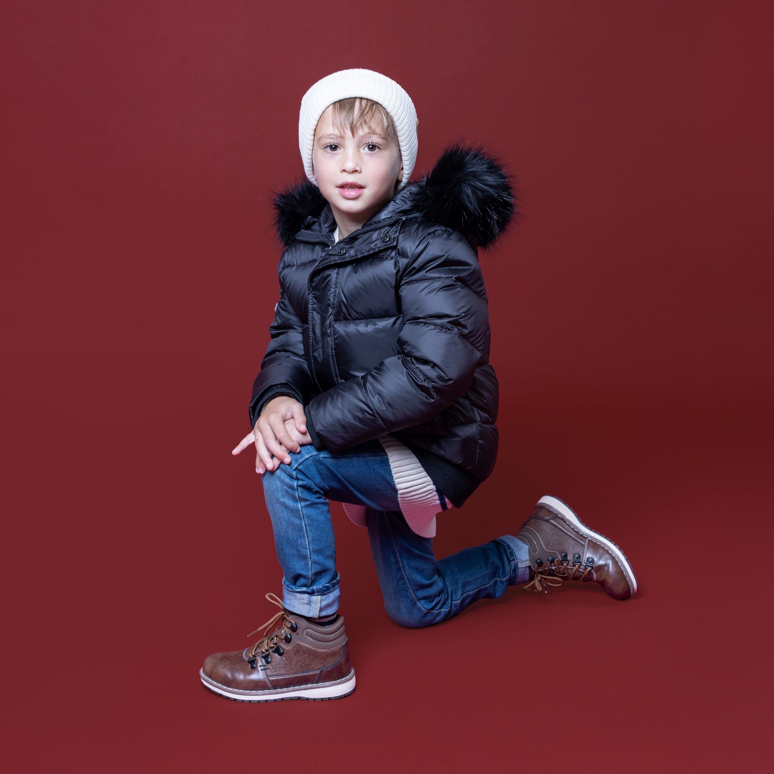 Minilli Matte Black Puffer Coat With Fur