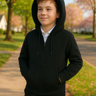 T.O. Collection Boy's Black Dressy Spring Hoodie with Black Fur