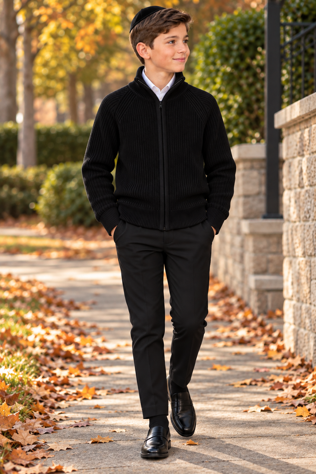 T.O. Collection Boys Full Zip Ribbed Knit Sweater