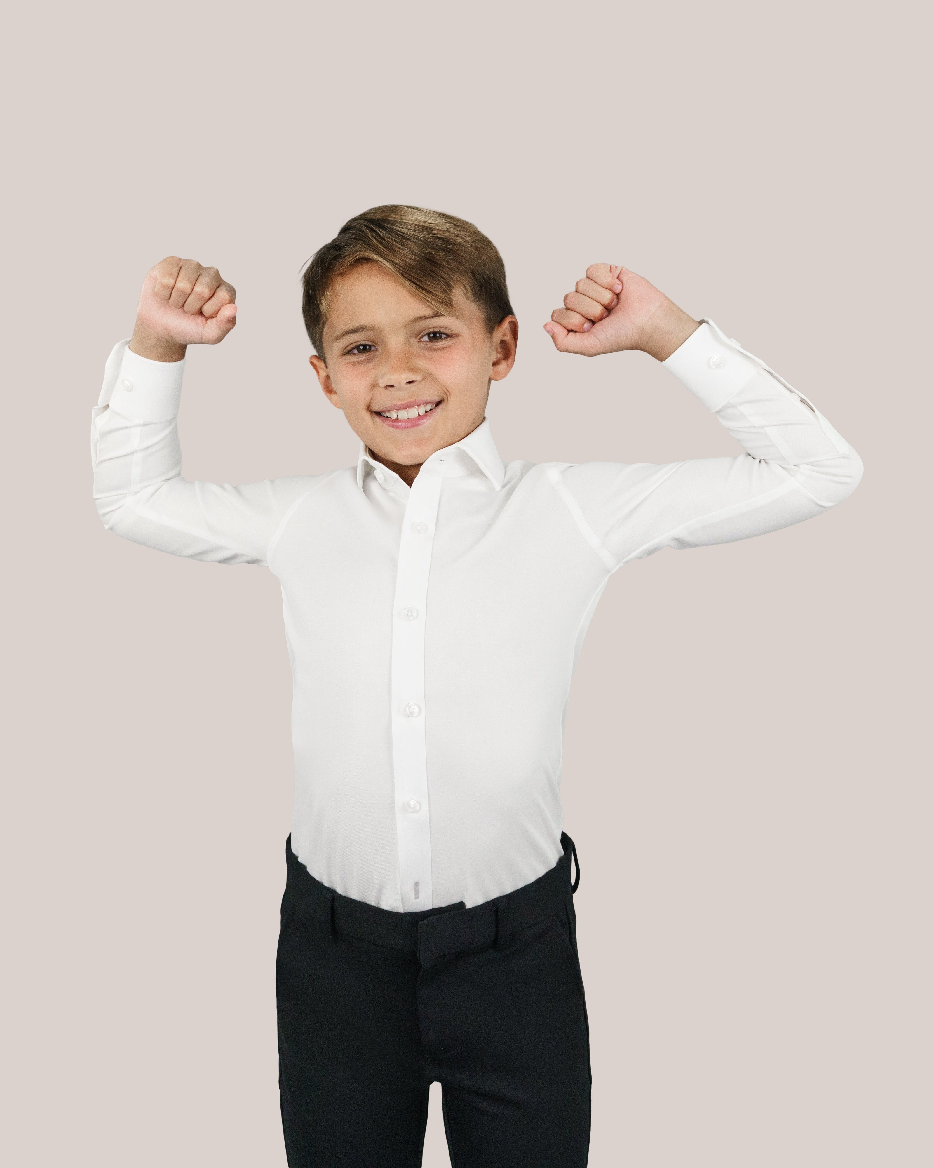 Boy's Short Sleeve Stretch Label Non-Iron Label Shirt