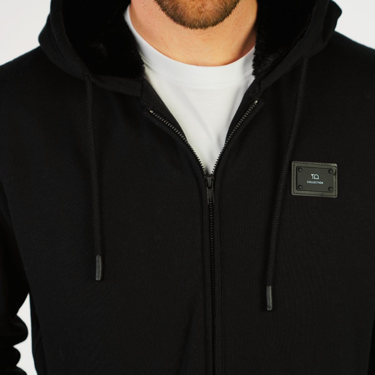 T.O. Collection Men's Black Fully Lined Fur Hoodie - Black