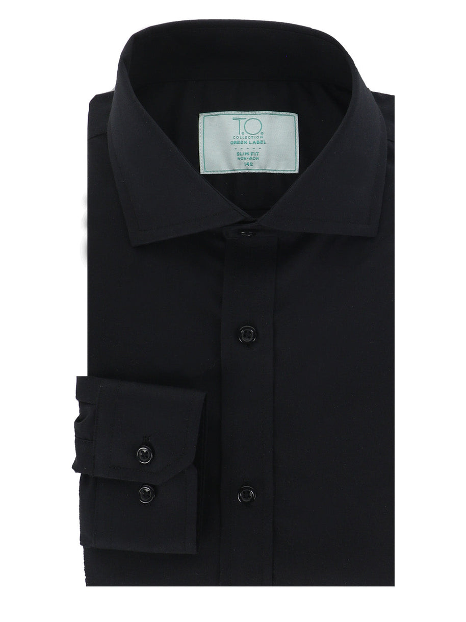 T.O. Collection Boy's Green Label Solid Black Non Iron Shirt