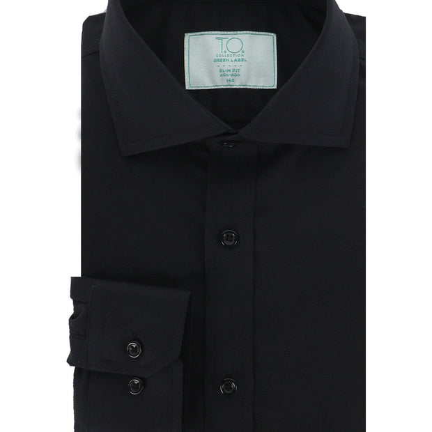 T.O. Collection Men's Green Label Solid Black Non Iron Shirt