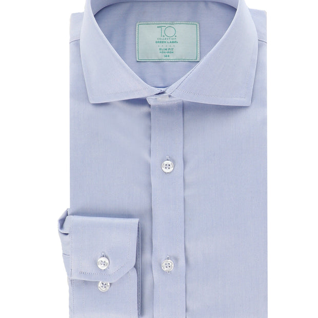 T.O. Collection Boy's Green Label Solid Blue Non Iron Shirt