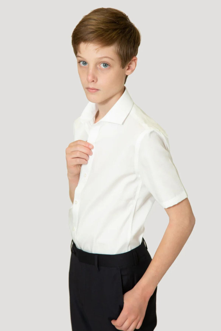 Boy's Short Sleeve Stretch Label Non-Iron Label Shirt
