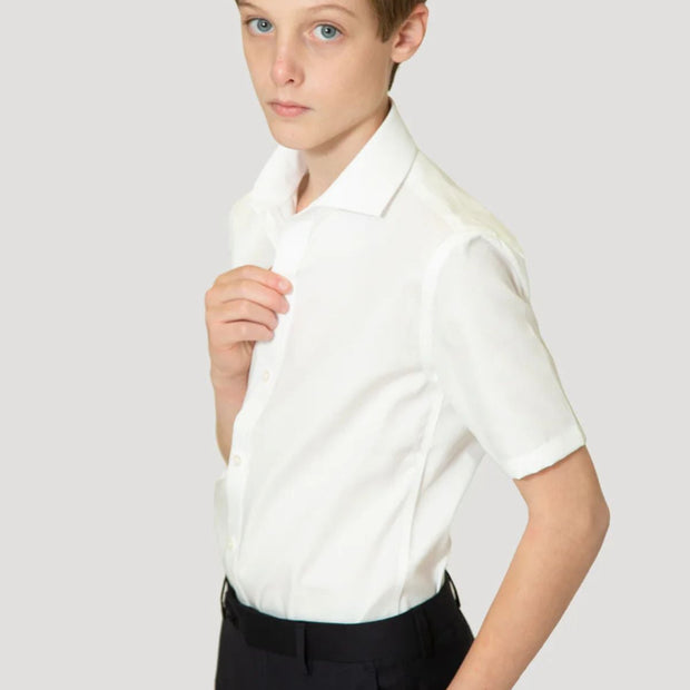 Boy's Short Sleeve Stretch Label Non-Iron Label Shirt