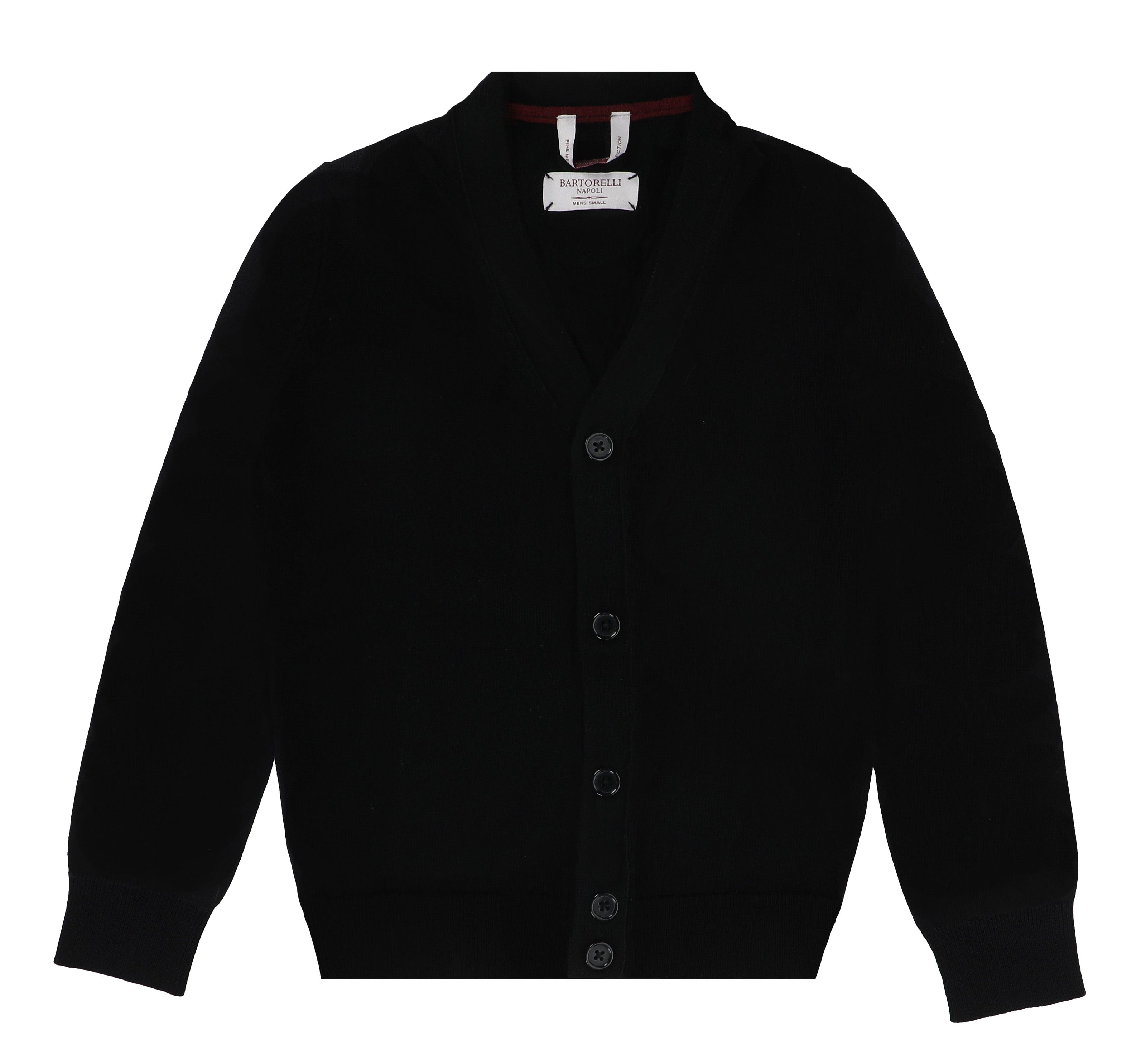 Bartorelli Napoli Merino Wool Men's Cardigan Sweater - Black