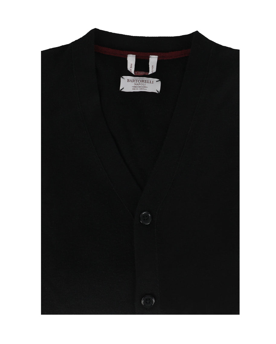 Bartorelli Napoli Merino Wool Men's Cardigan Sweater - Black