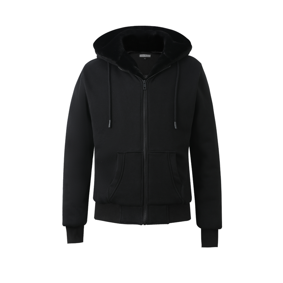 T.O. Collection Men's Black Hoodie - Black Removable Fur