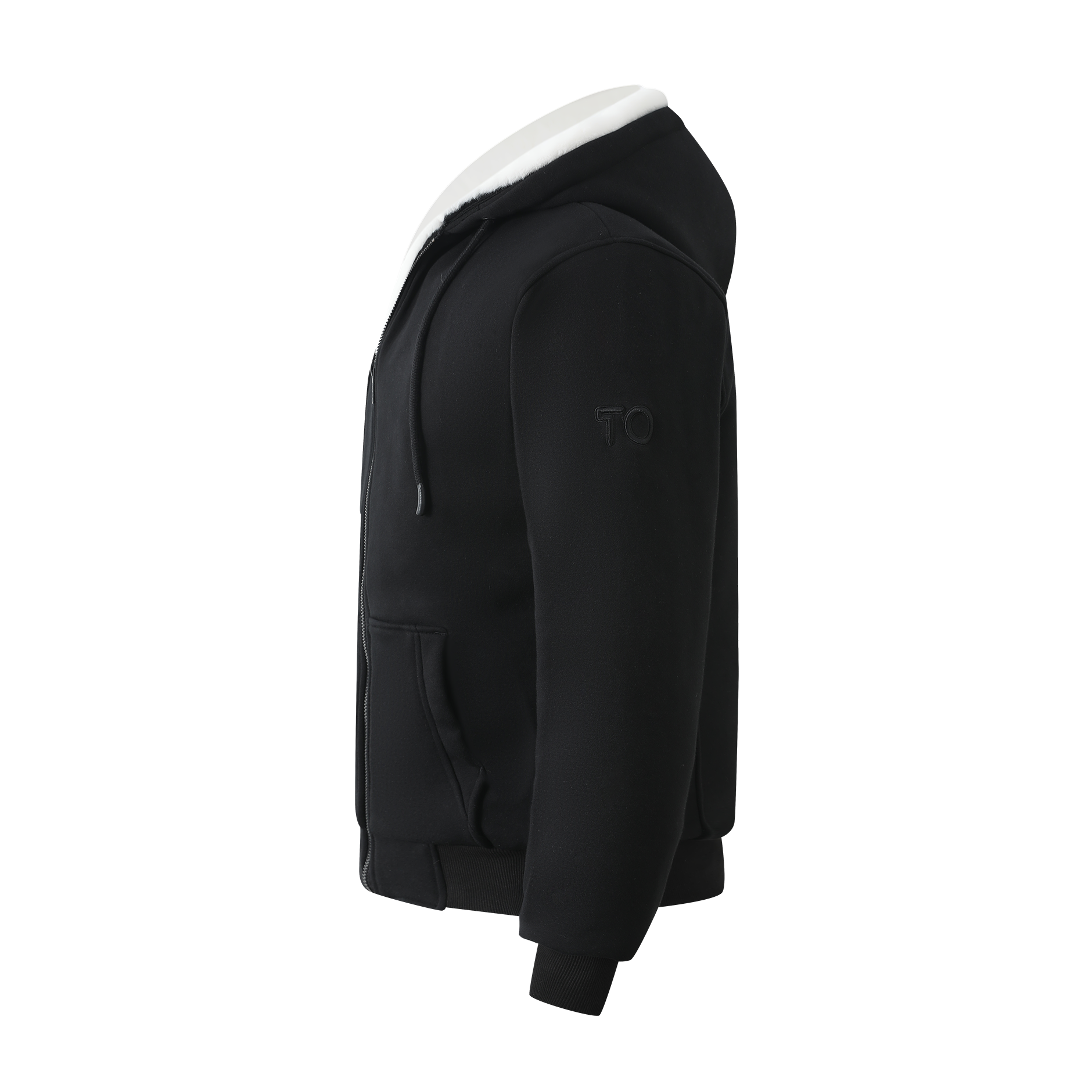 T.O. Collection Men's Black Hoodie - White Removable Fur