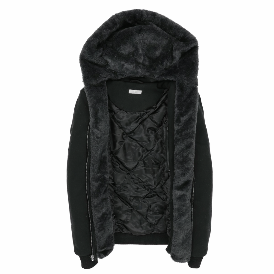 T.O. Collection Boy's Black Hoodie - Charcoal Removable Fur
