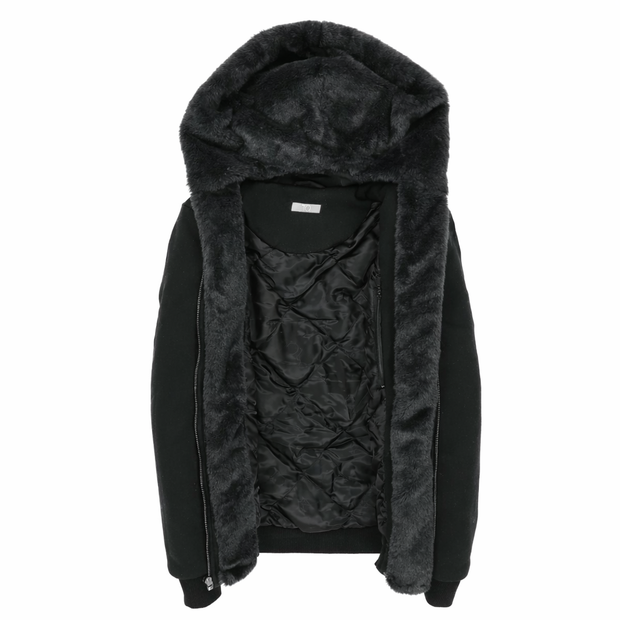 T.O. Collection Boy's Black Hoodie - Charcoal Removable Fur