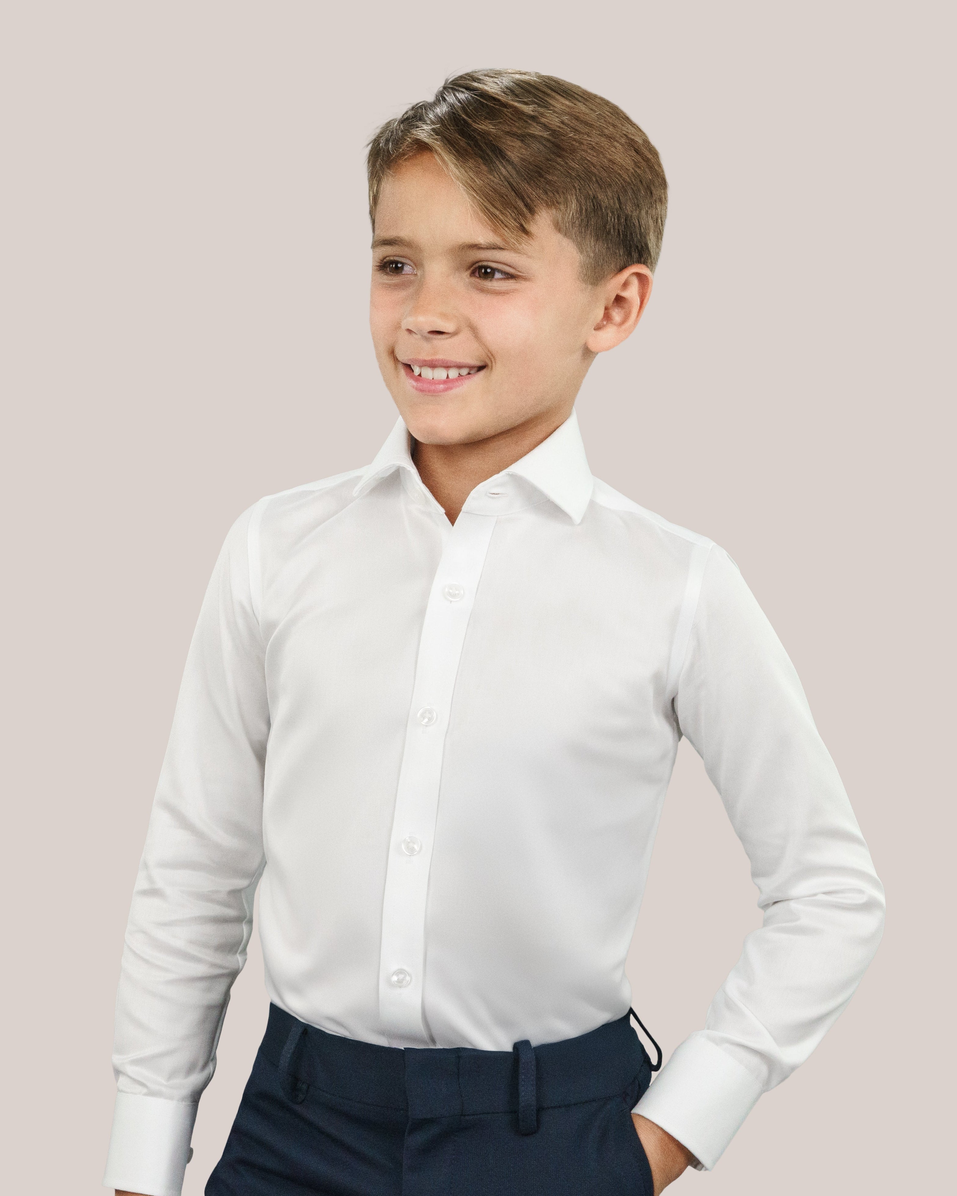 Boy's Purple Label White Twill Non-Iron Shirt