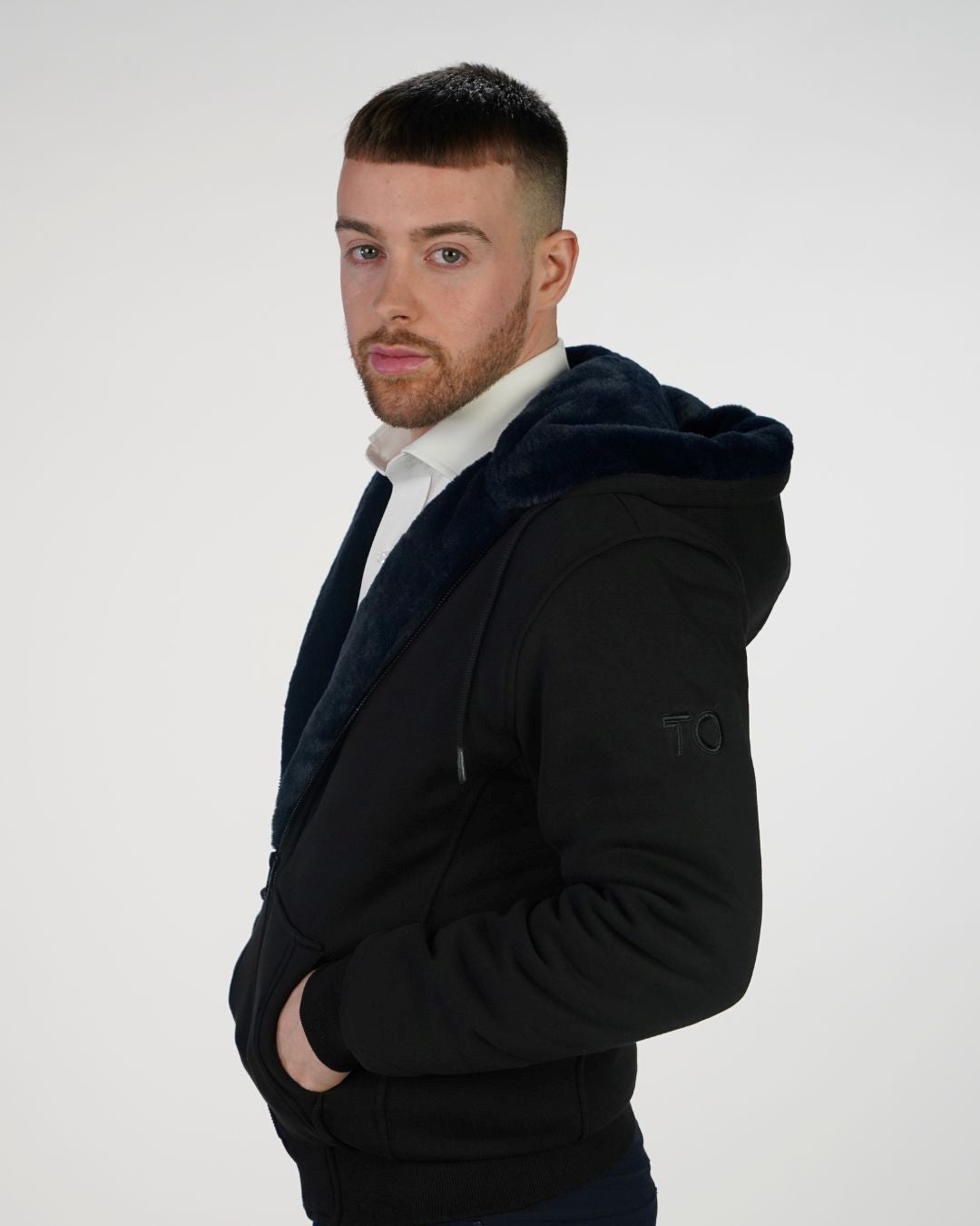 T.O. Collection Men's Fully Lined Black Hoodie - Navy Fur